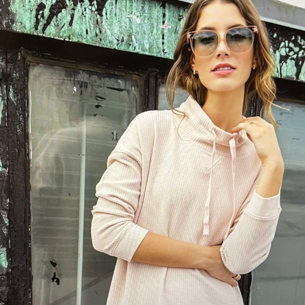 NWT LILLA P Textured Waffle 3/4 Sleeve Mock Neck Dress - PEARL - Picture 5 of 5
